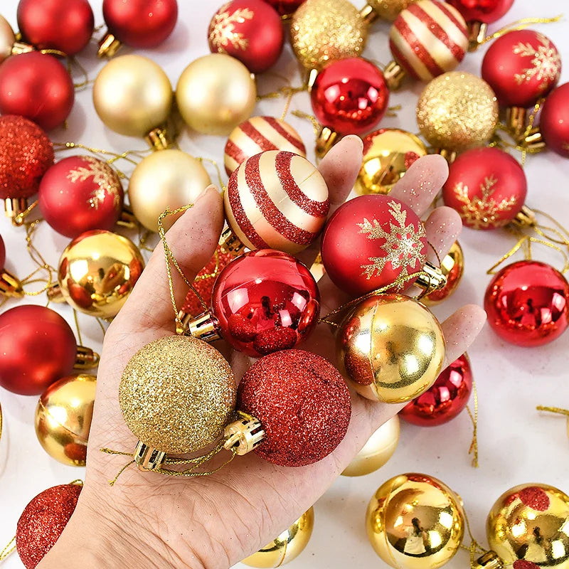 Red & Gold Hanging Christmas Ornaments (50 Pieces)