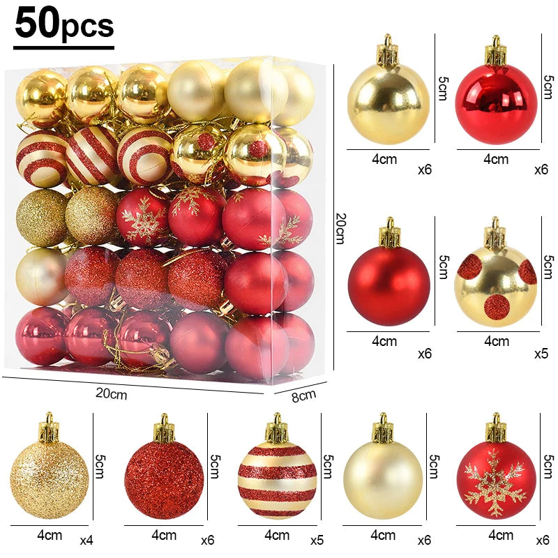 Red & Gold Hanging Christmas Ornaments (50 Pieces)