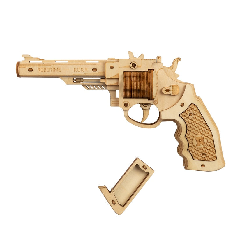 DIY 3D Wooden Revolver Puzzle With Rubber Band Bullet - RileyOutlet.com