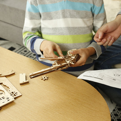 DIY 3D Wooden Revolver Puzzle With Rubber Band Bullet - RileyOutlet.com