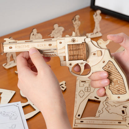 DIY 3D Wooden Revolver Puzzle With Rubber Band Bullet - RileyOutlet.com