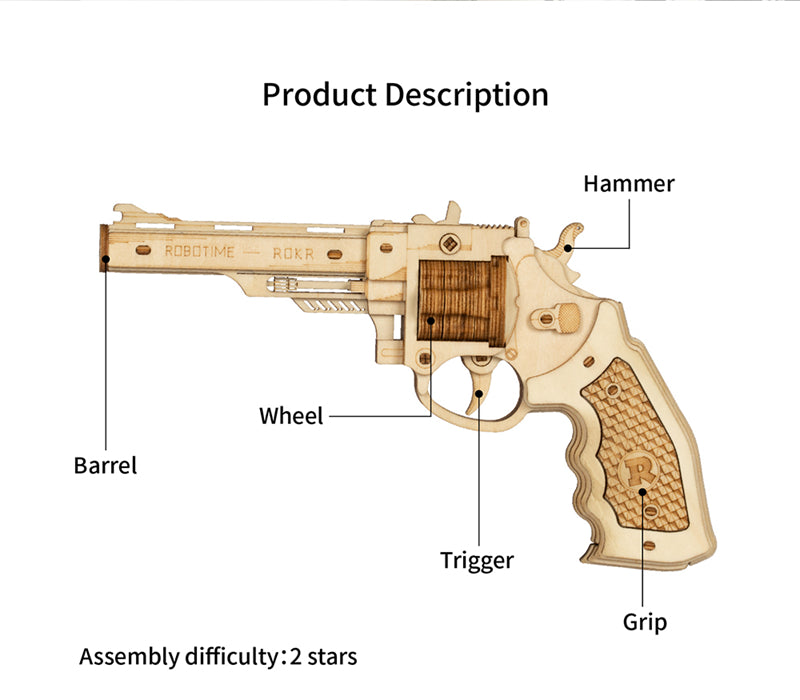 DIY 3D Wooden Revolver Puzzle With Rubber Band Bullet - RileyOutlet.com