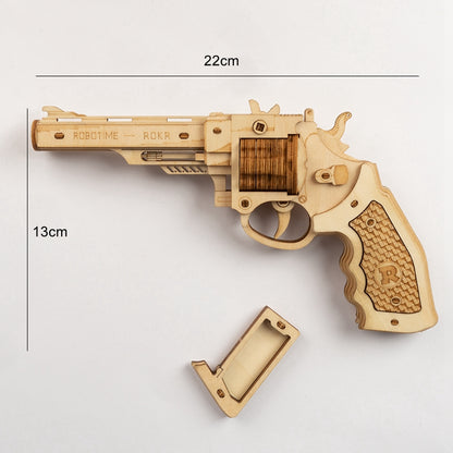 DIY 3D Wooden Revolver Puzzle With Rubber Band Bullet - RileyOutlet.com